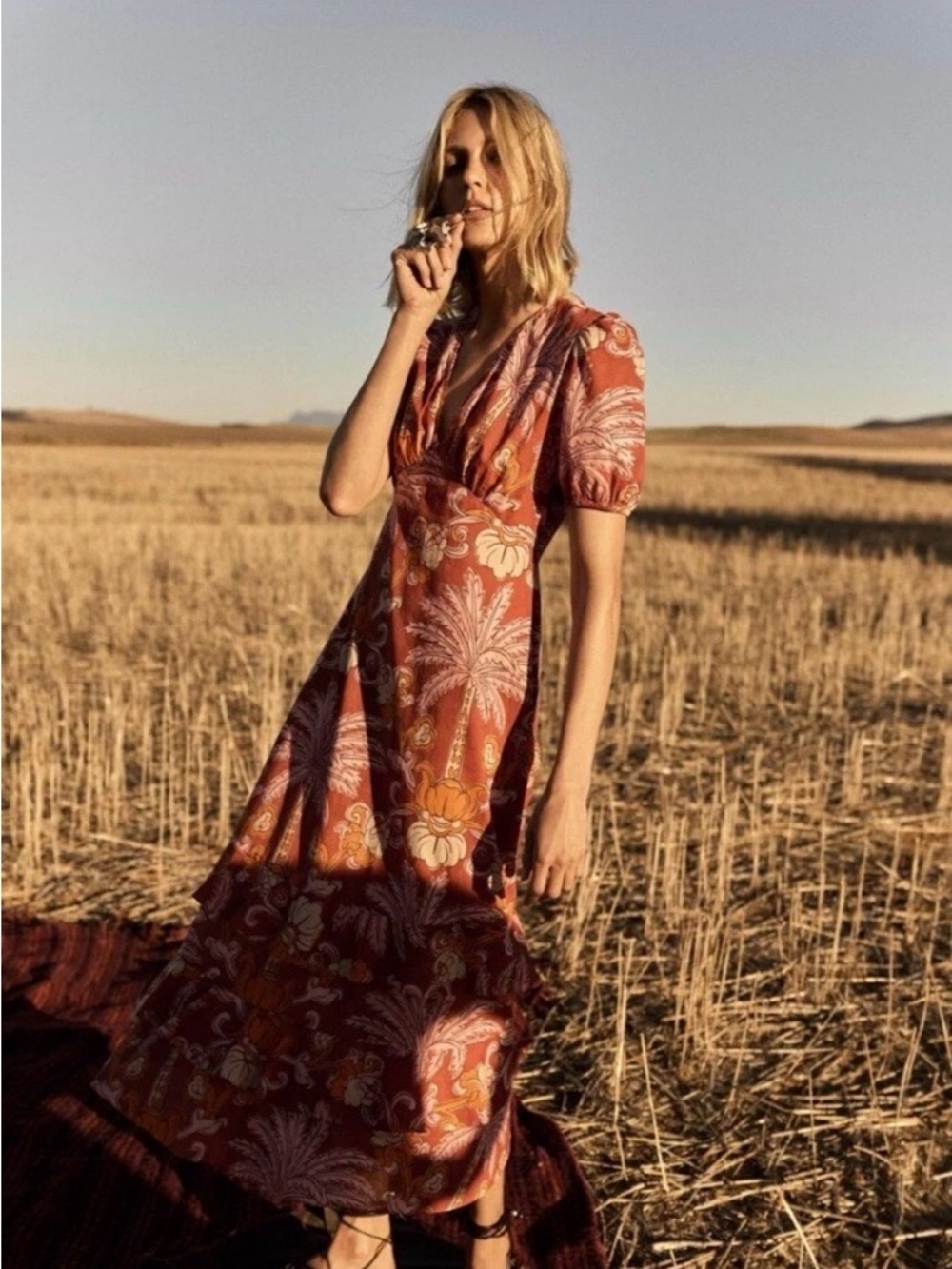 Zara 100% Cotton Printed Ruffle Dress Size XS